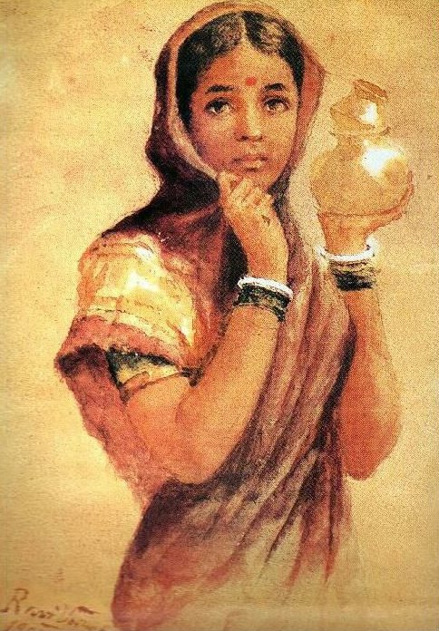 Raja Ravi  Varma Painting, The Milkmaid painted in 1904.
